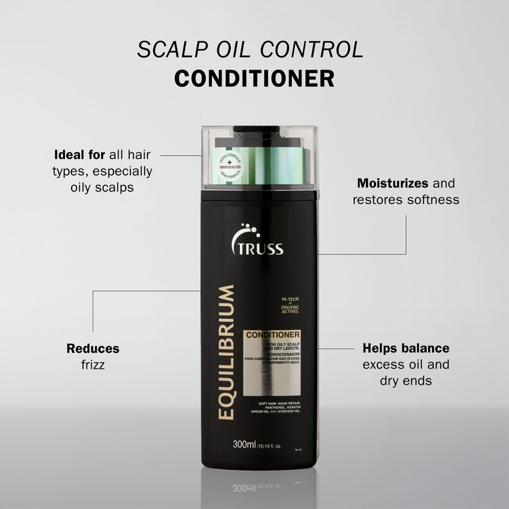 TRUSS Equilibrium conditioner application for damp hair delivers lightweight moisture.