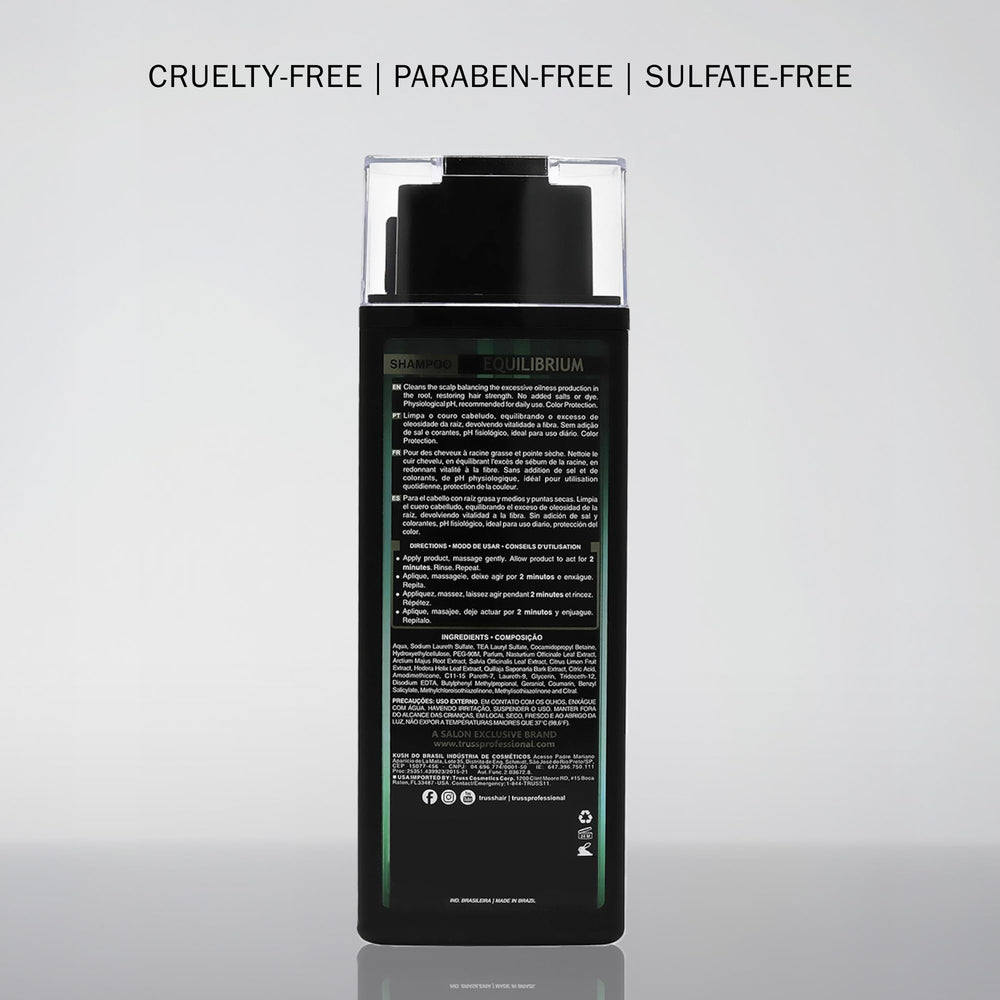 TRUSS Equilibrium bottle highlights added shine and hair body.