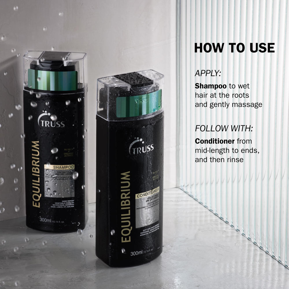 TRUSS Equilibrium keratin argan ingredients illustrate nourishing actives.