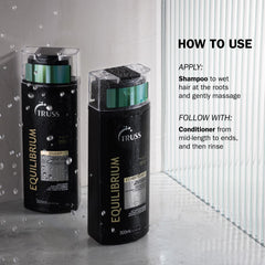 TRUSS Equilibrium keratin argan ingredients illustrate nourishing actives.