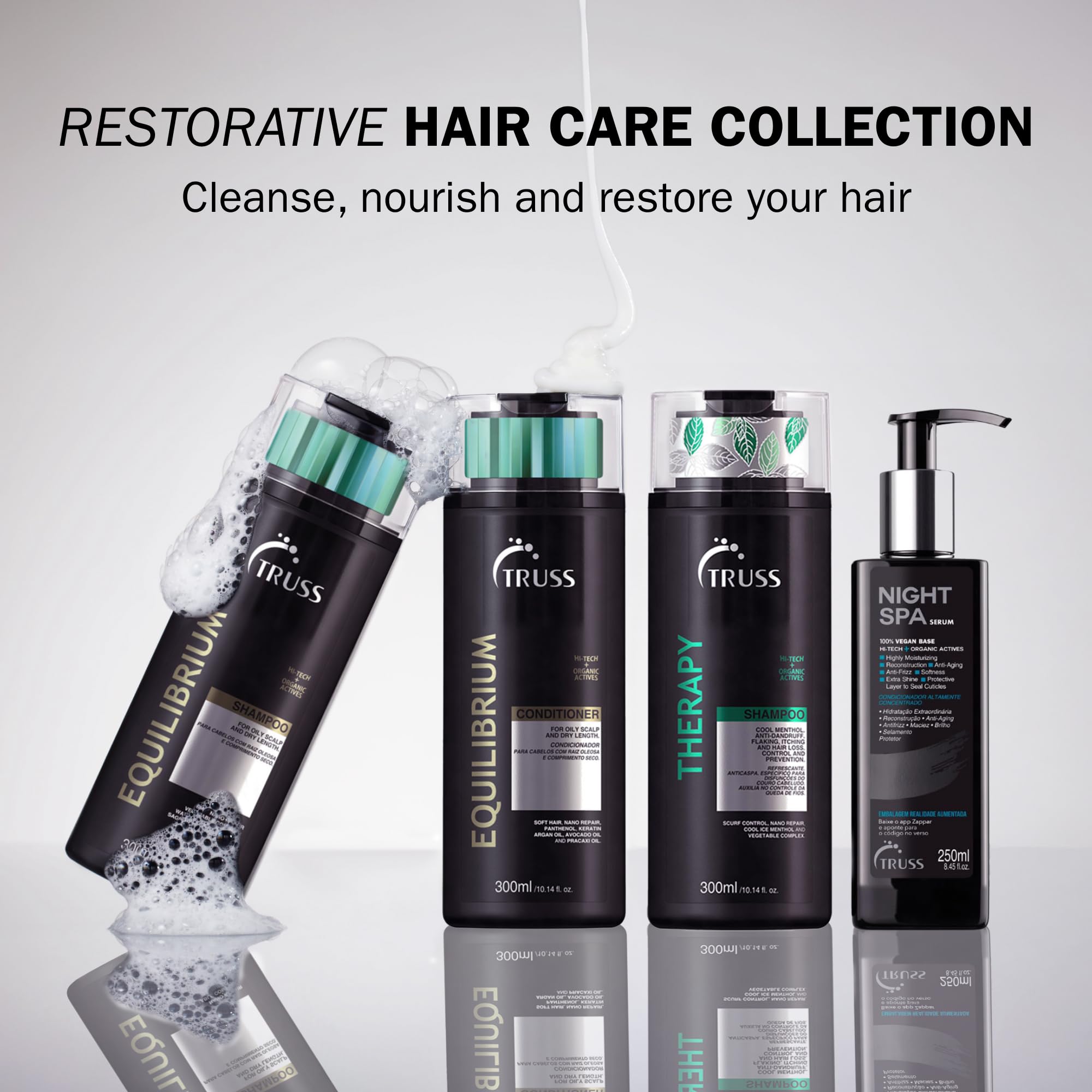 TRUSS Equilibrium salt-free dye-free formula supports sensitive scalps.