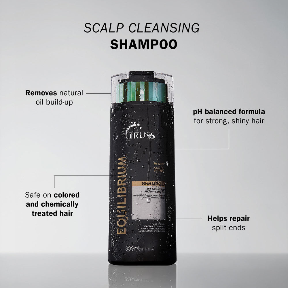 TRUSS Equilibrium scalp cleanse foam demonstrates deep cleansing with gentle hydration.