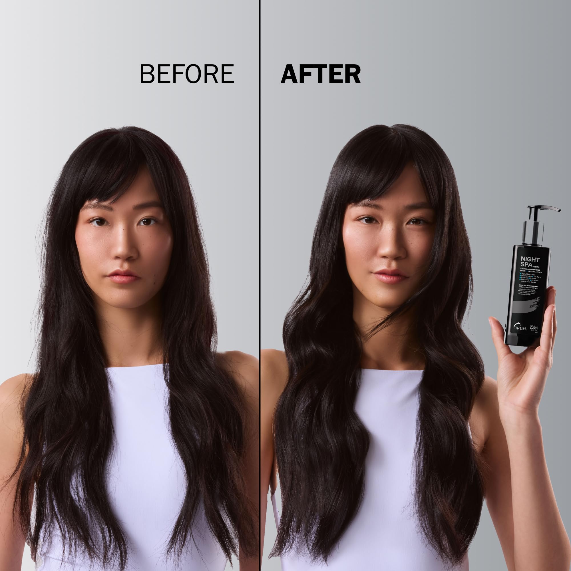 TRUSS Night Spa serum on mid-lengths and ends for moisture and manageability.