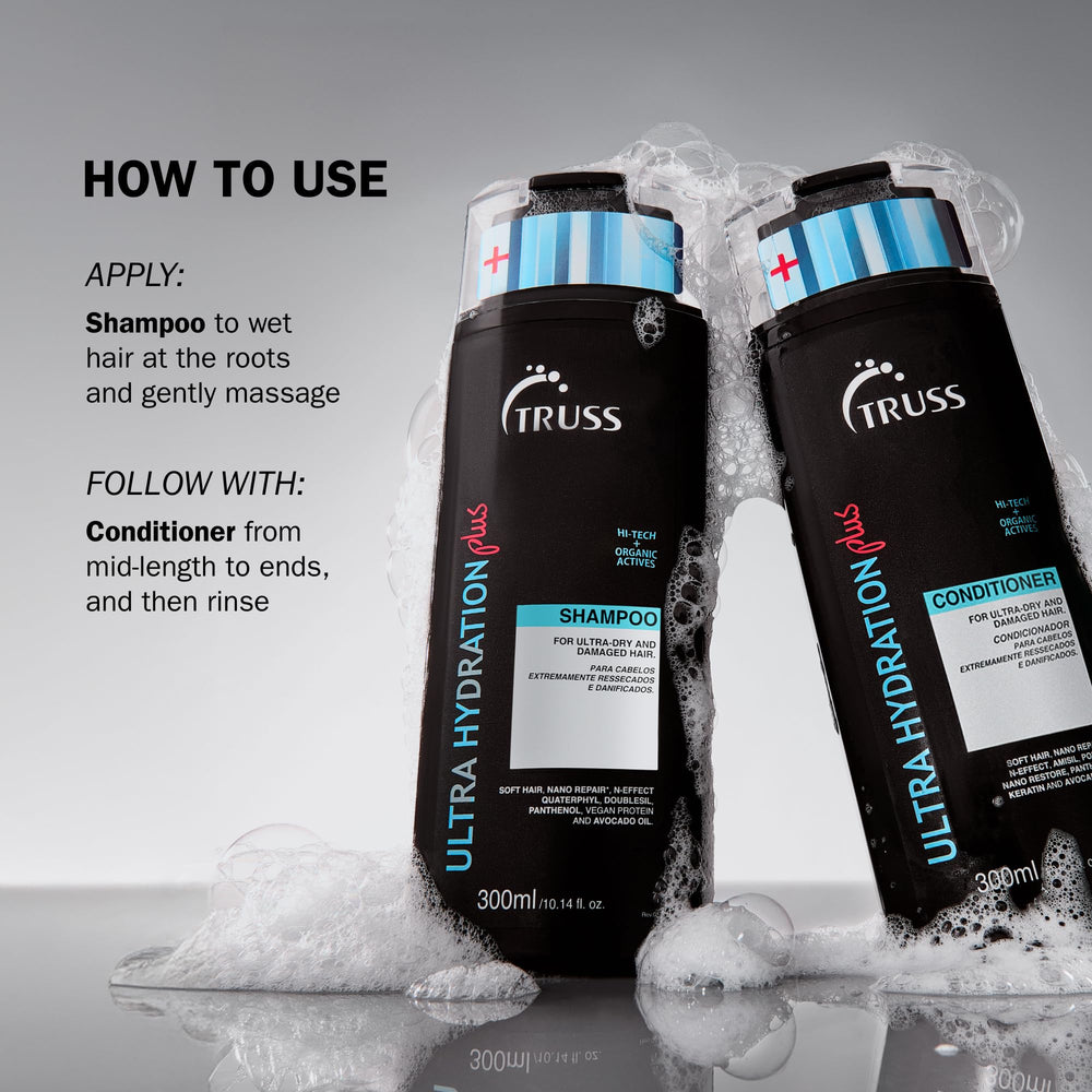 TRUSS Ultra Hydration Plus conditioner in hand conveys smooth detangling and moisture