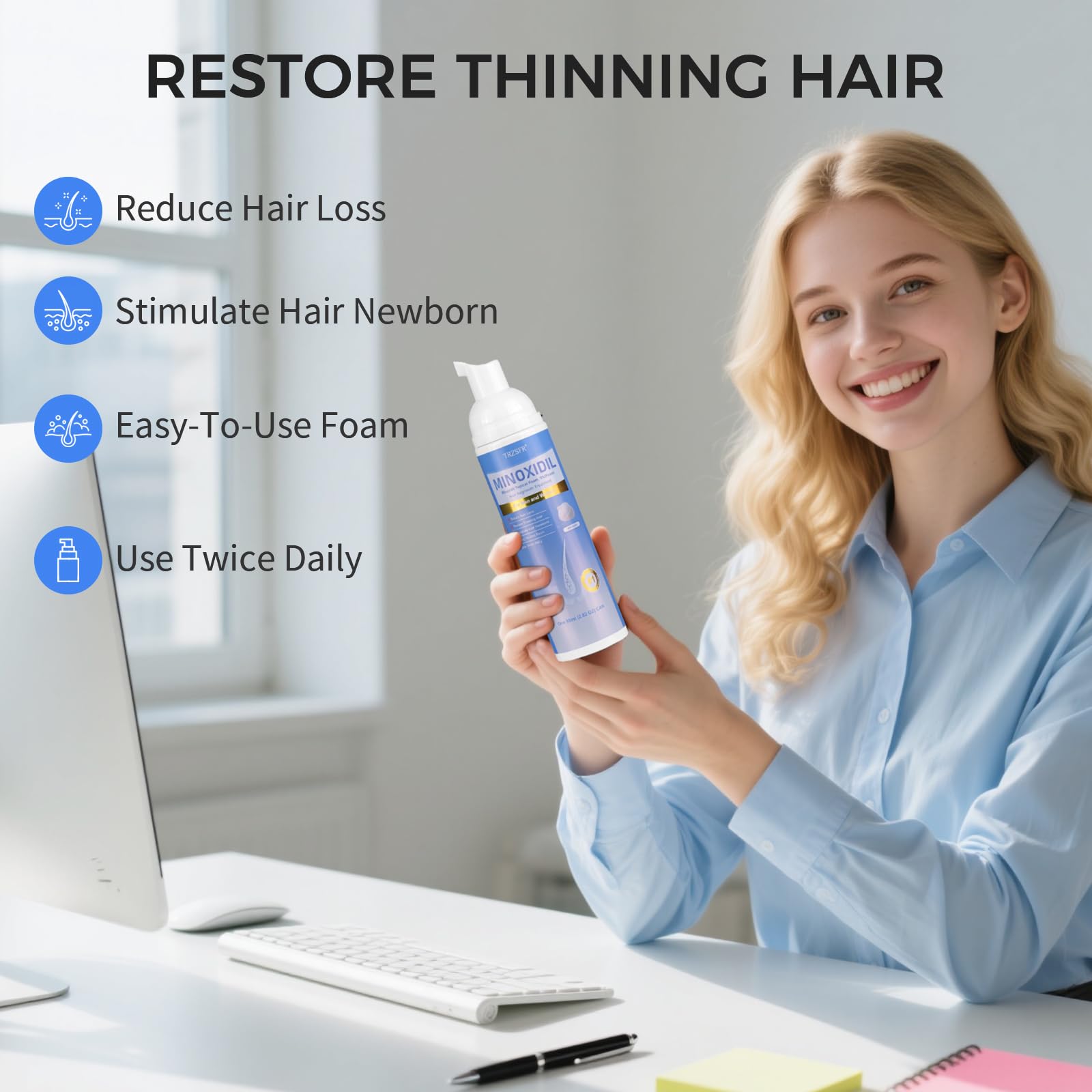 Trzsfr 5% Minoxidil foam dries quickly after use on scalp