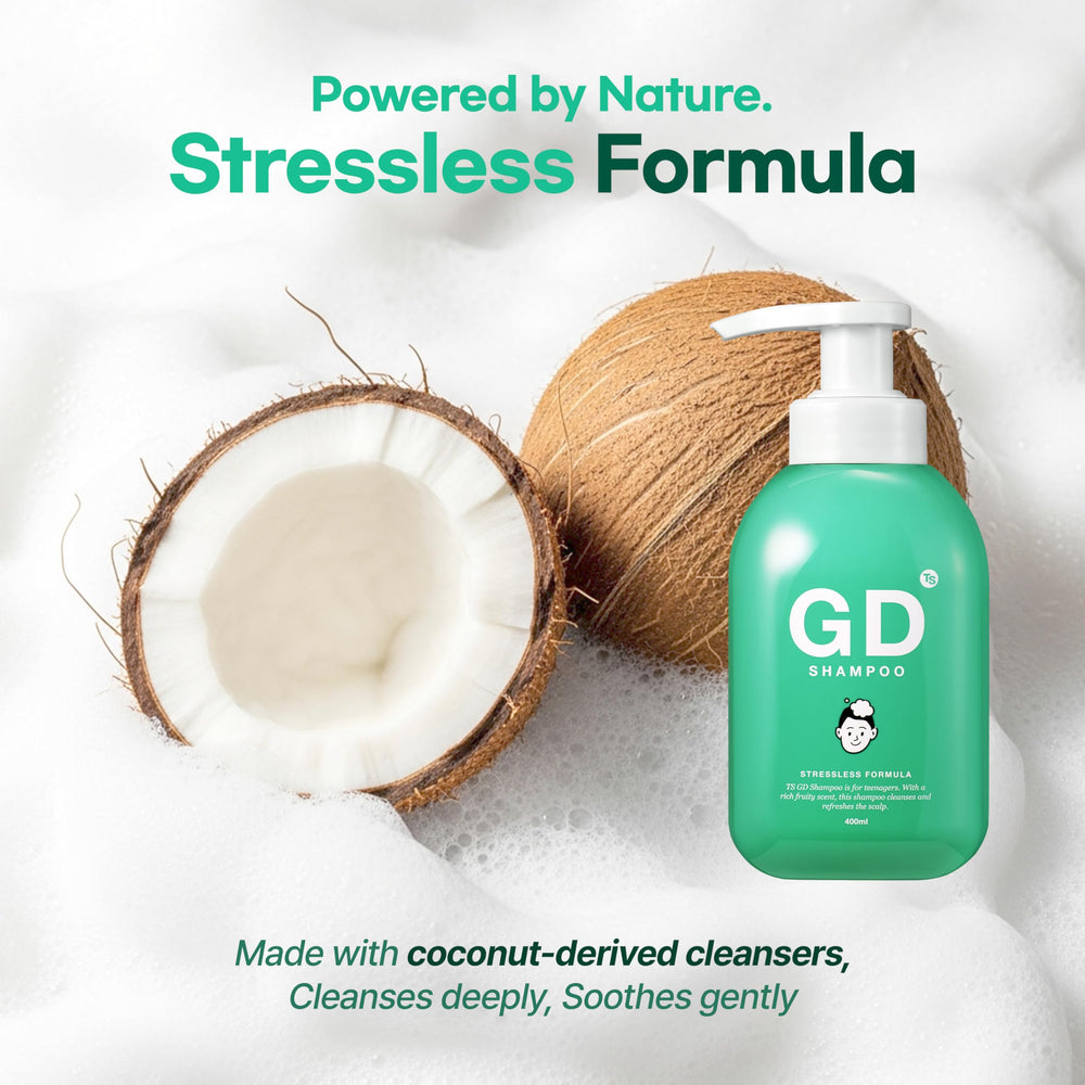 TS GD Shampoo espuma suave, lavado diario sin irritantes.