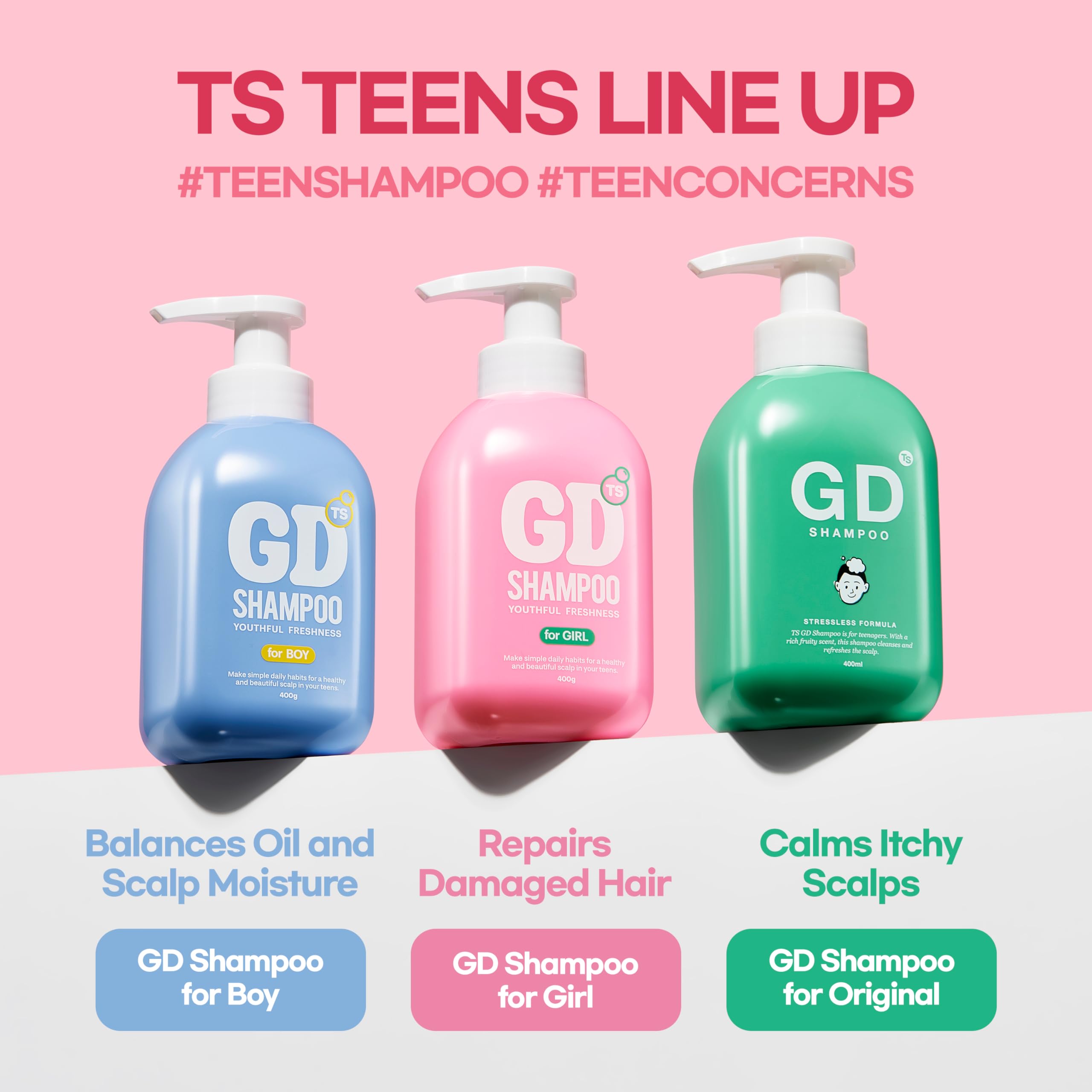 TS GD Shampoo para adolescentes, diseño limpio; ideal para la rutina diaria.