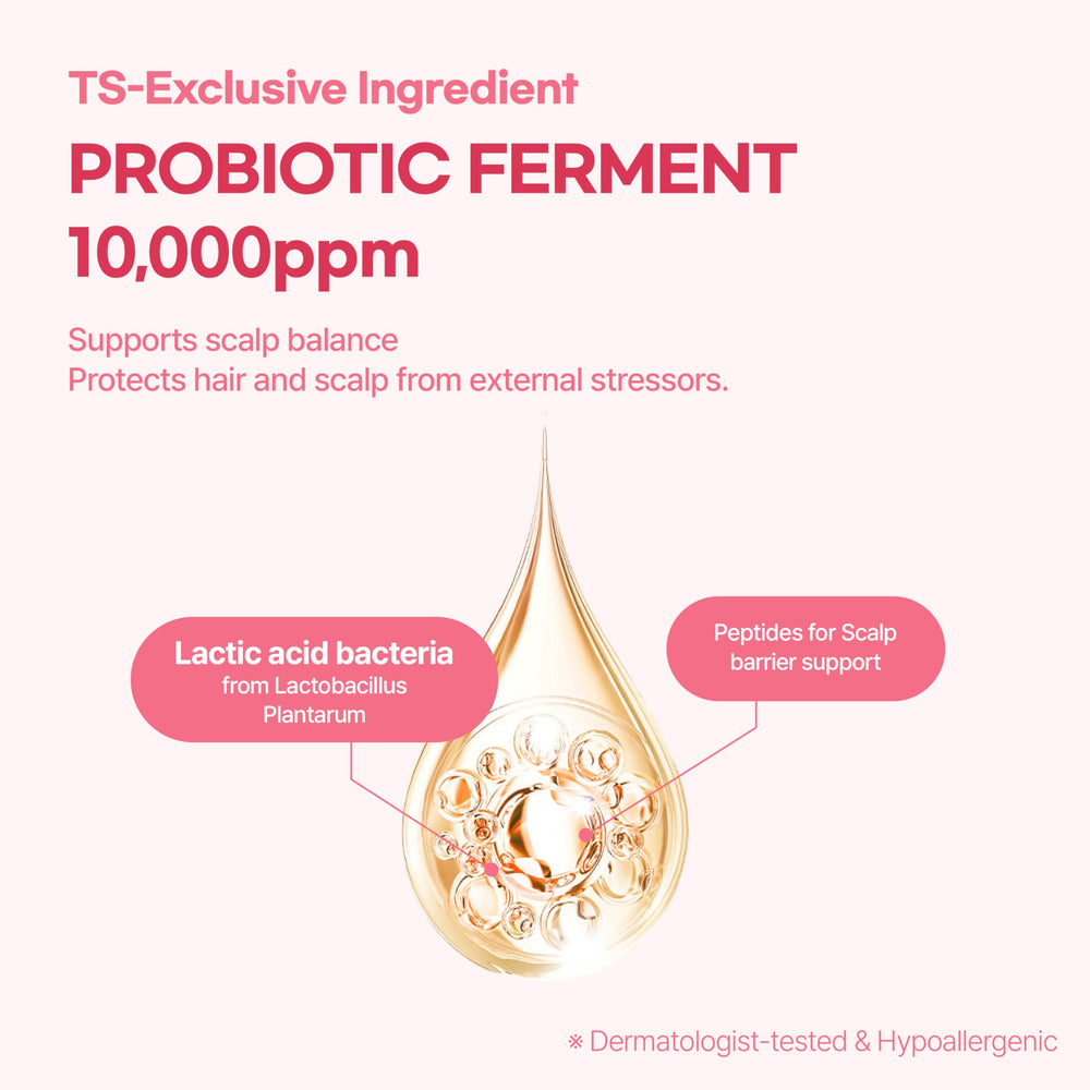 TS GD Shampoo para adolescentes, frasco con probióticos; apoyo al equilibrio del cuero cabelludo.