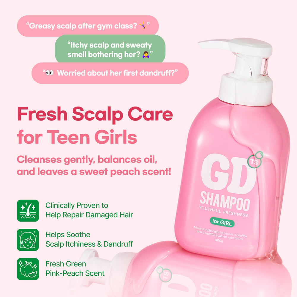 TS GD Shampoo para adolescentes, vertido en ducha; espuma suave sin sulfatos.