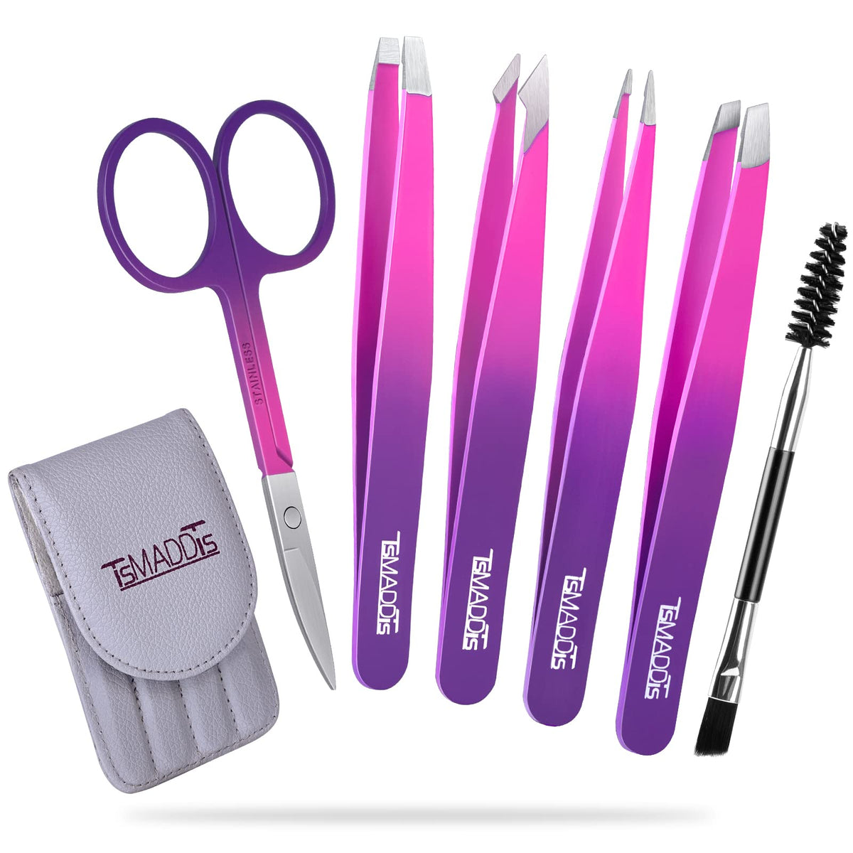 TsMADDTs Eyebrow Tweezer Set angled-tip for precise hair removal and clean results.