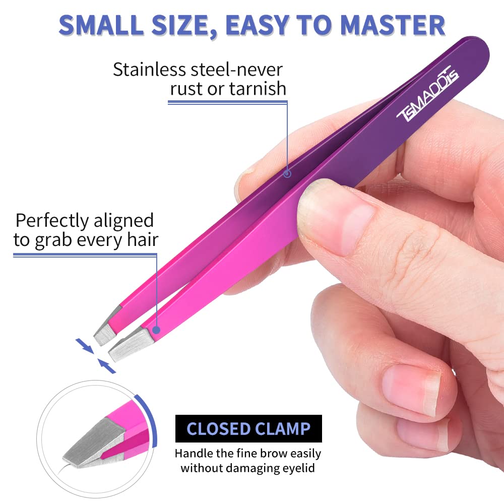 TsMADDTs Precision Tweezers Closeup for reliable grip on brow hairs.