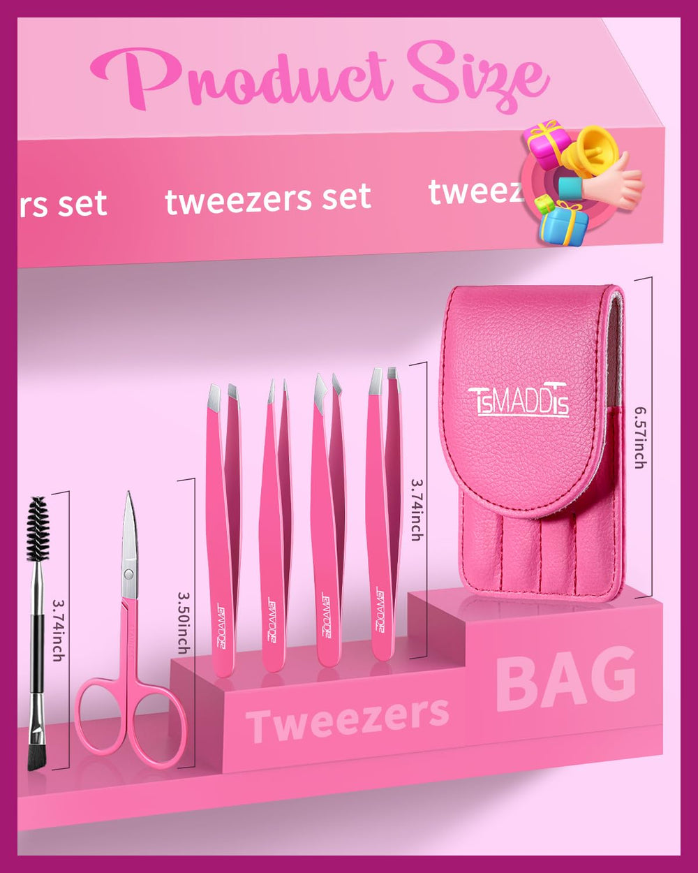 TsMADDTs double-side eyebrow brush for neat brows before and after plucking.