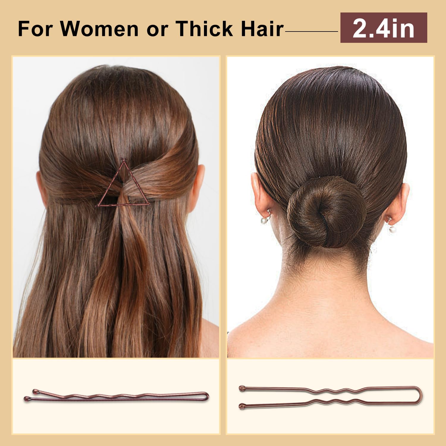 TsMADDTs pin marrón U, forma en U, ideal para recogidos duraderos.