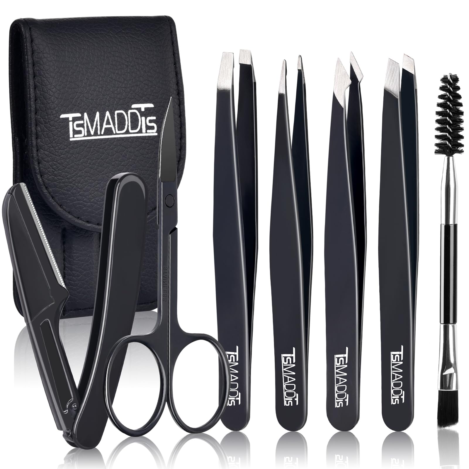 TsMADDTs pointed tweezer for precise brow shaping and ingrown hair removal.
