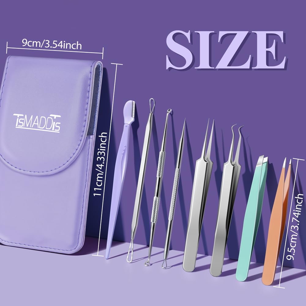 TsMADDTs ingrown hair removal kit with fine-point tweezers for delicate hairs.