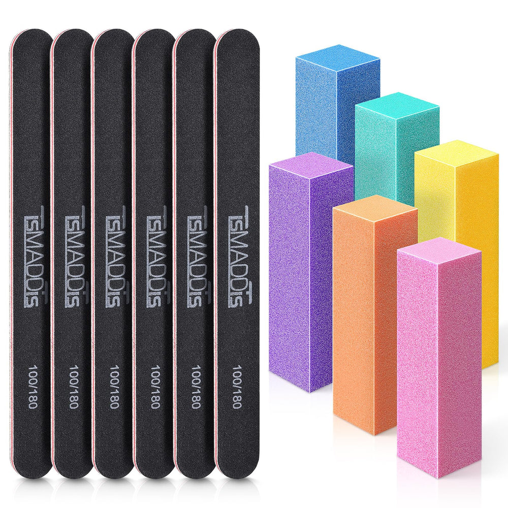 TsMADDTs nail files emery boards with durable 100/180 grit for home shaping