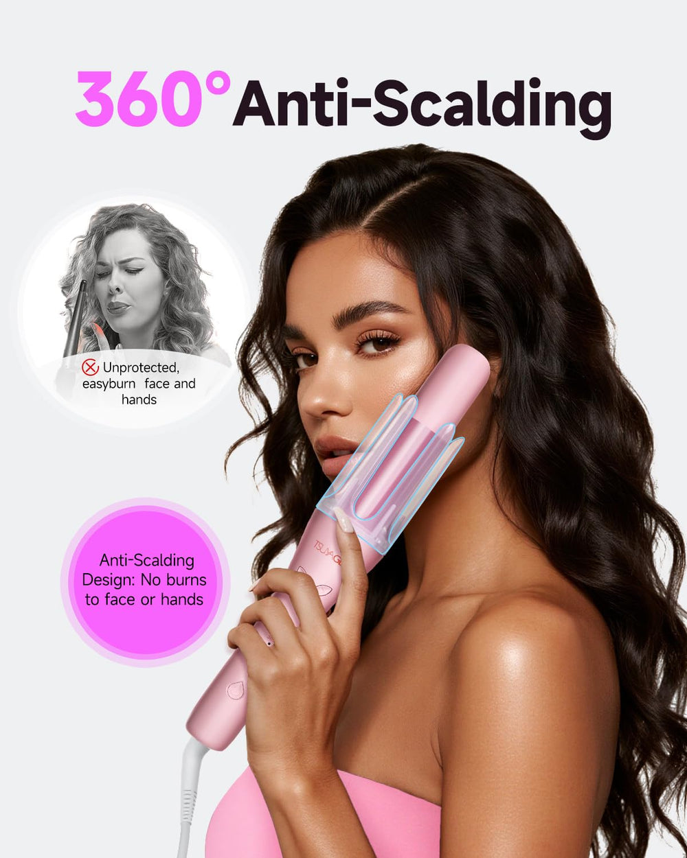 TSUYAGLA anti-scald design keeps skin safe during styling sessions.