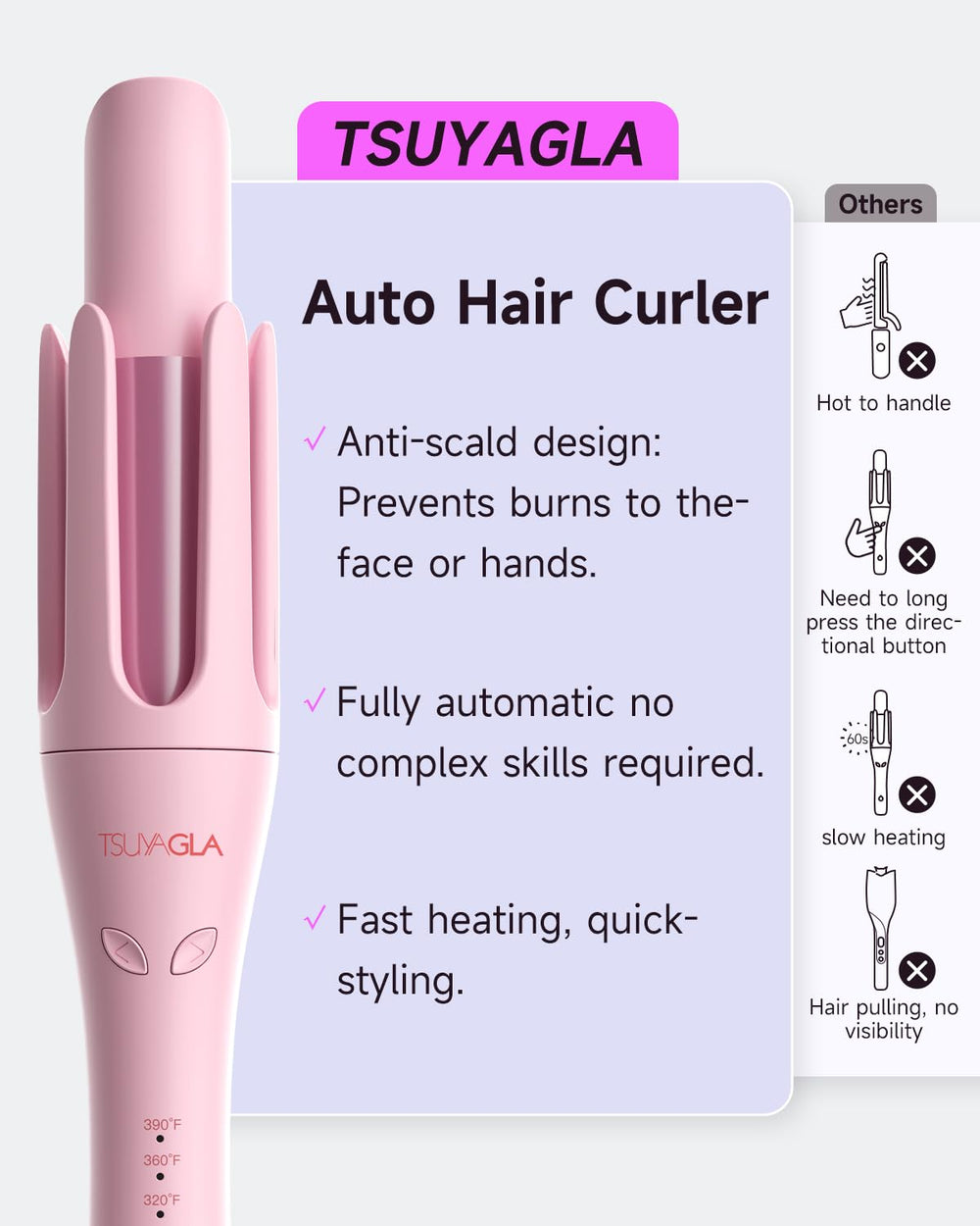 TSUYAGLA precise beep timer guides curling for consistent results.