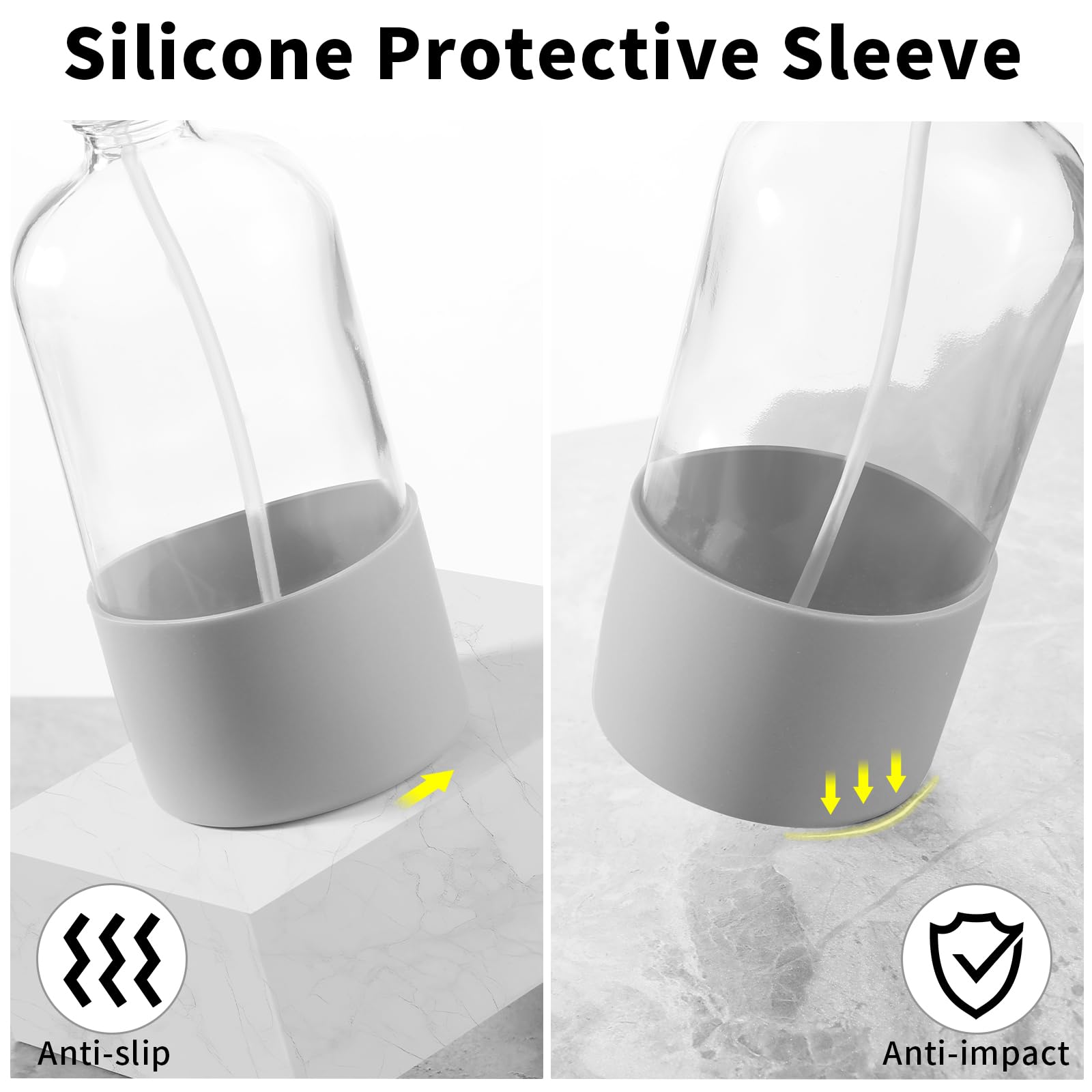 TTTred wide-mouth glass bottle with clear fill visibility for quick refills.