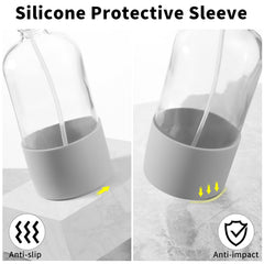 TTTred wide-mouth glass bottle with clear fill visibility for quick refills.