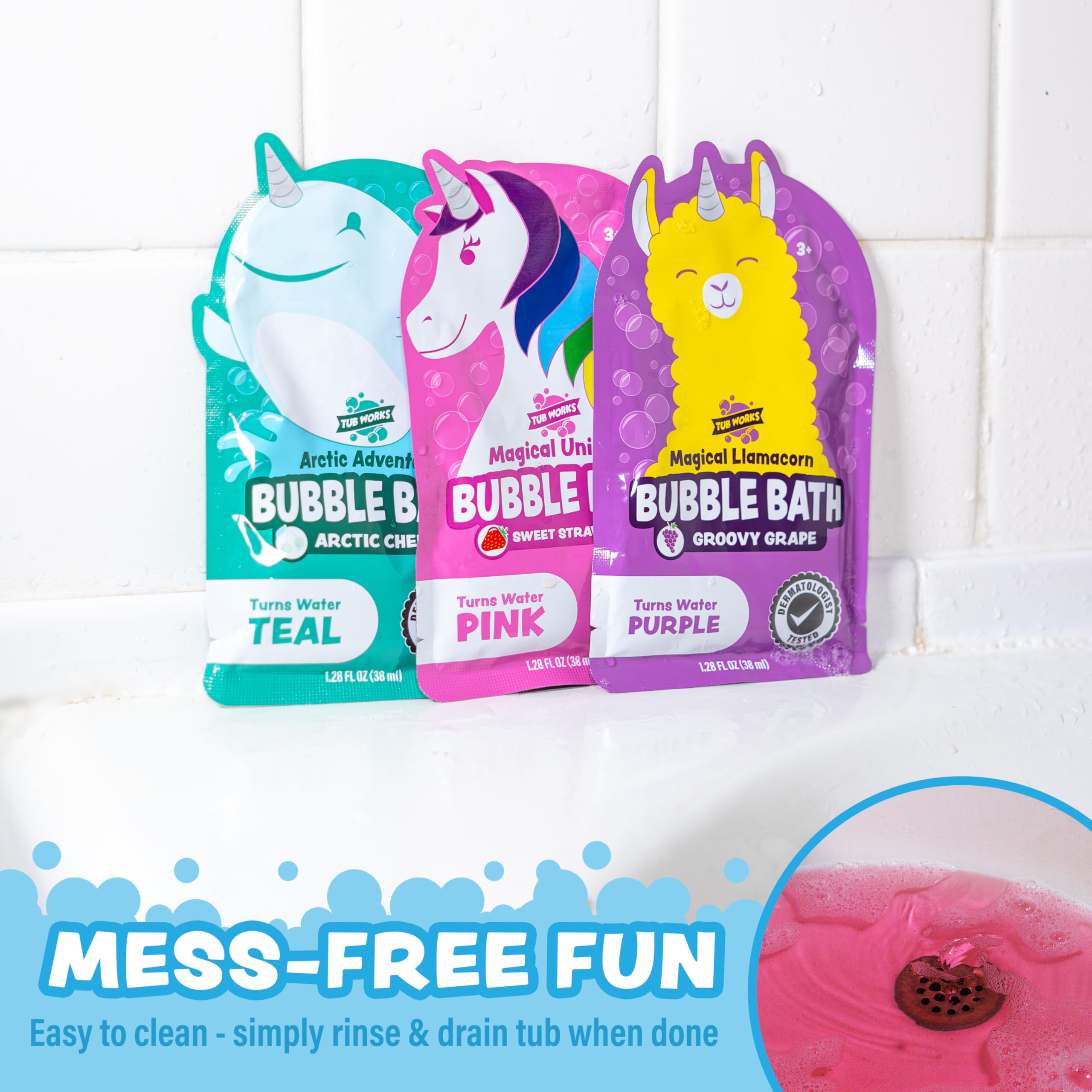 Tub Works Bubble Bath Rosa, color en el agua y burbujas duraderas