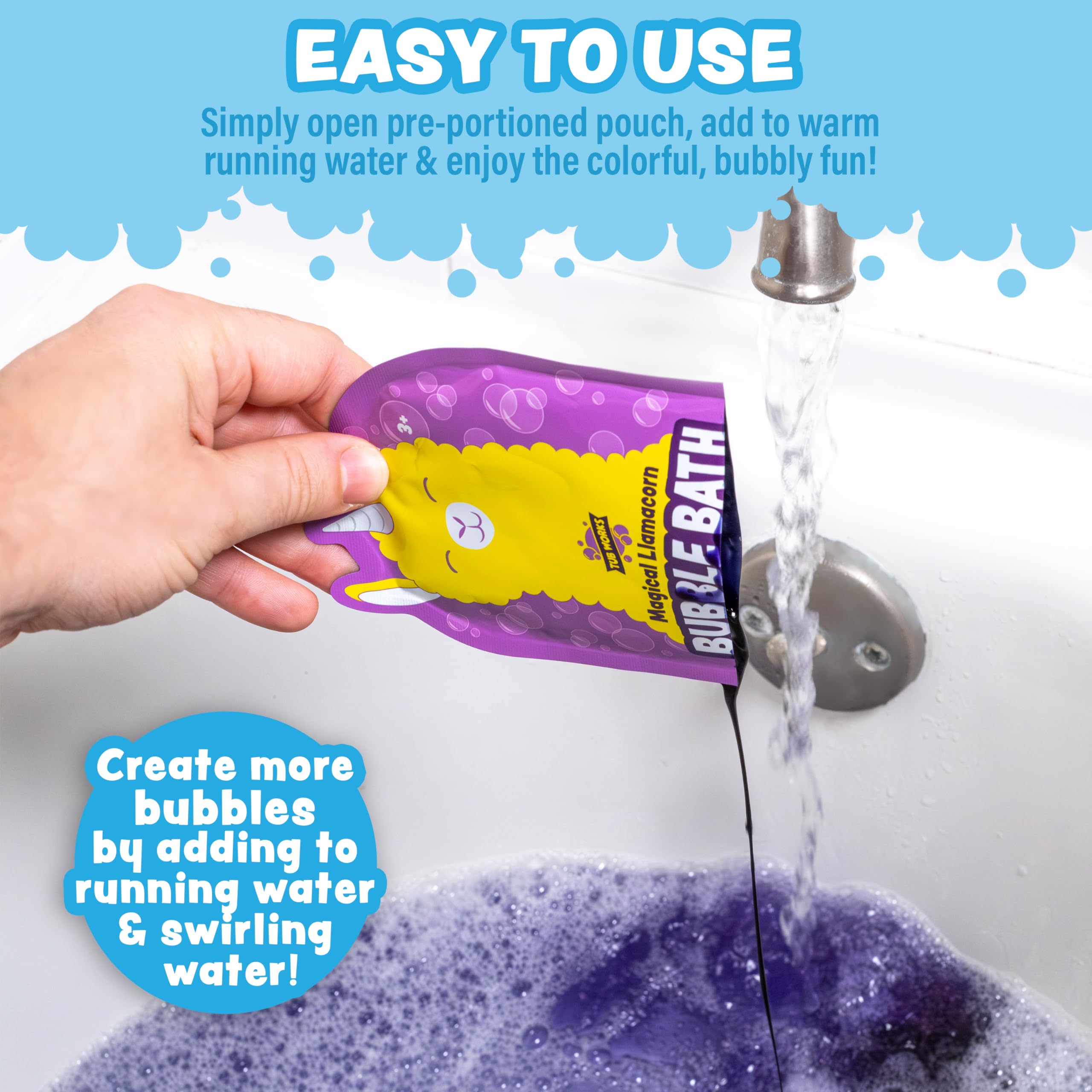 Tub Works Bubble Bath Llamacorn Pouch, bolsita de Llamacorn con espuma abundante