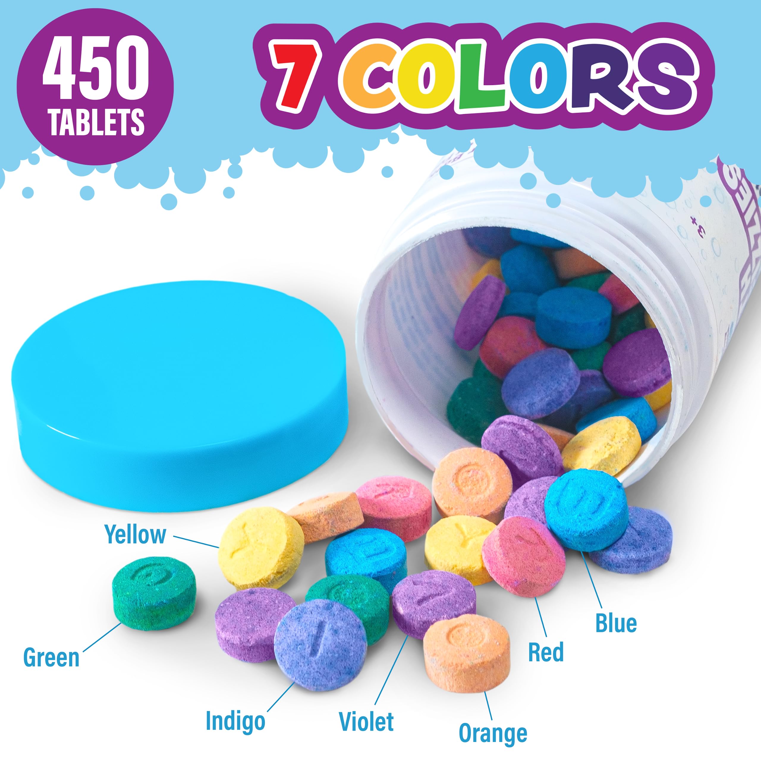Tub Works Bath Color Fizzies orange tablets in a canister for playful bath time