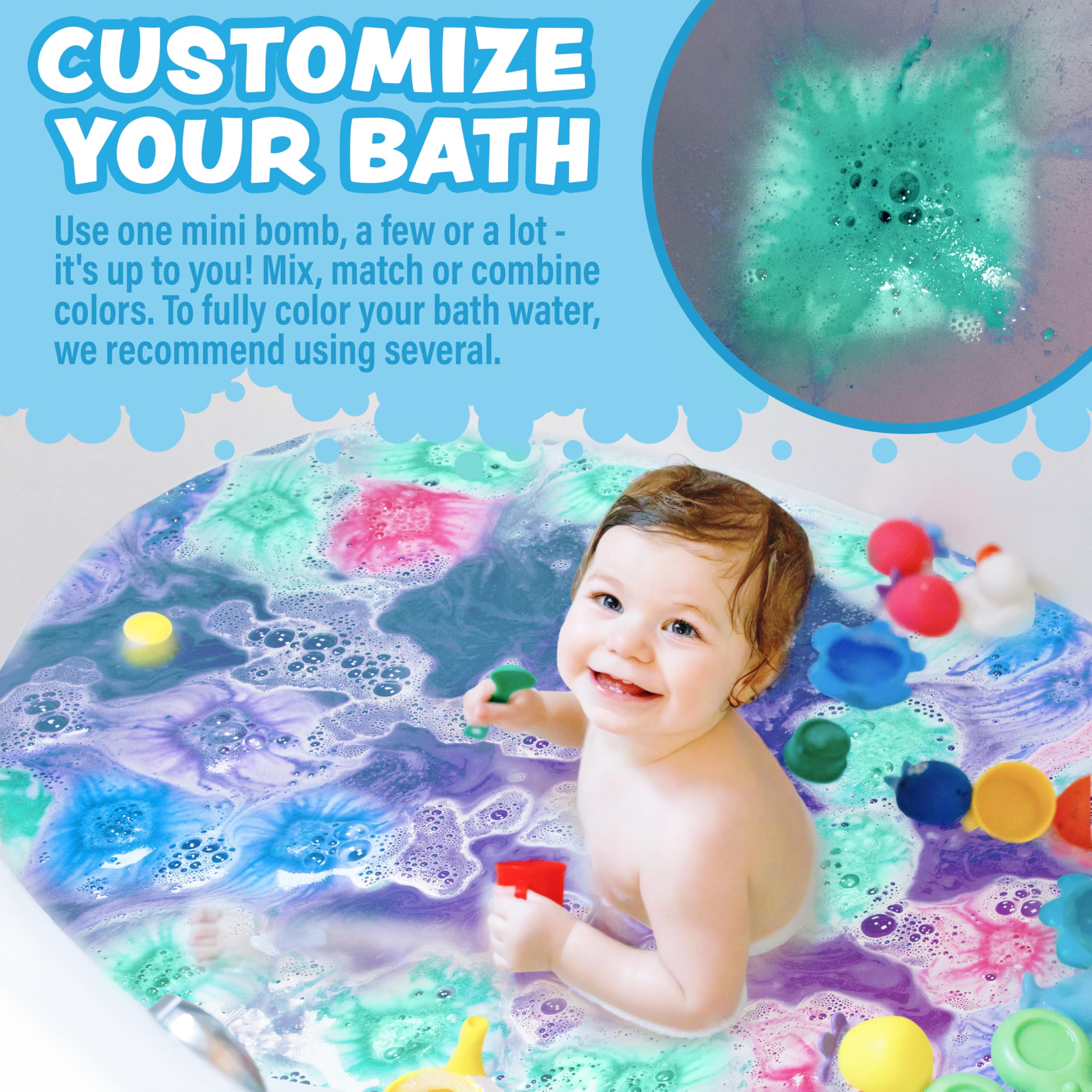 Tub Works Lil' Bursts mezcla colores para personalizar el baño.