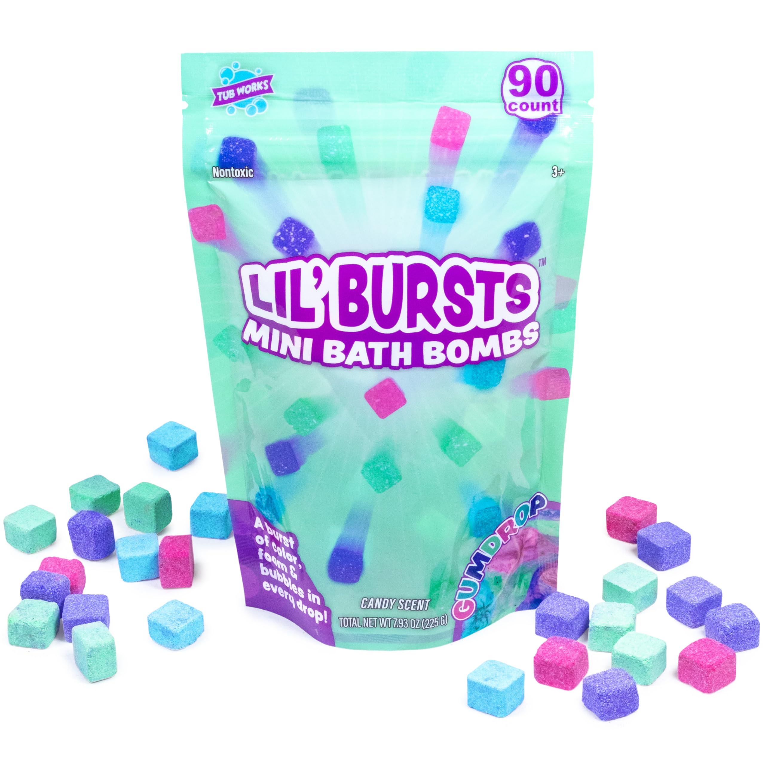 Tub Works Lil' Bursts bomba mini azul para crear burbujas coloridas.