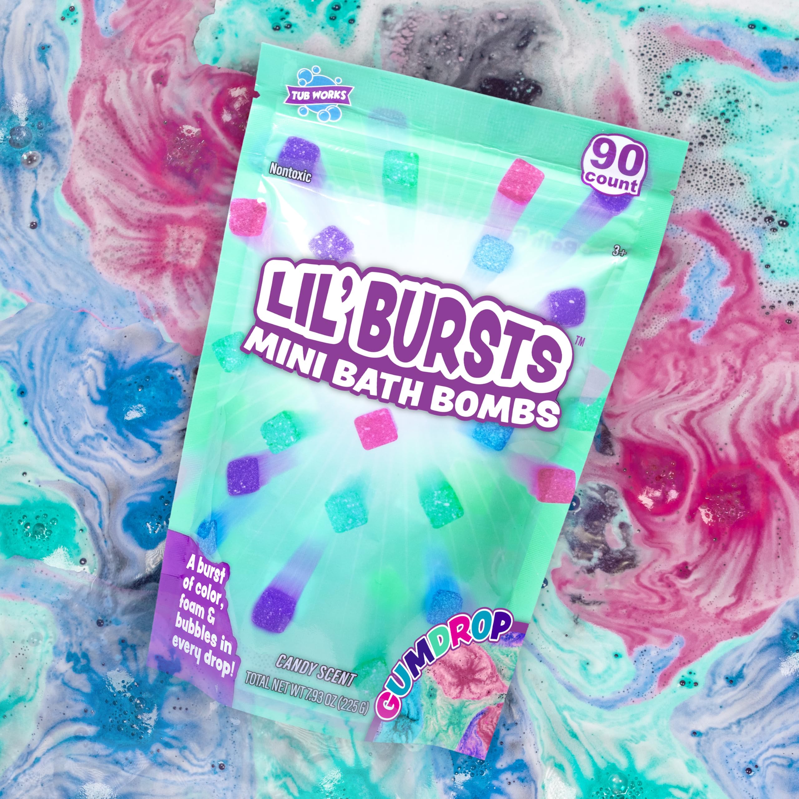 Tub Works Lil' Bursts bomba mini rosa para baño seguro y divertido.