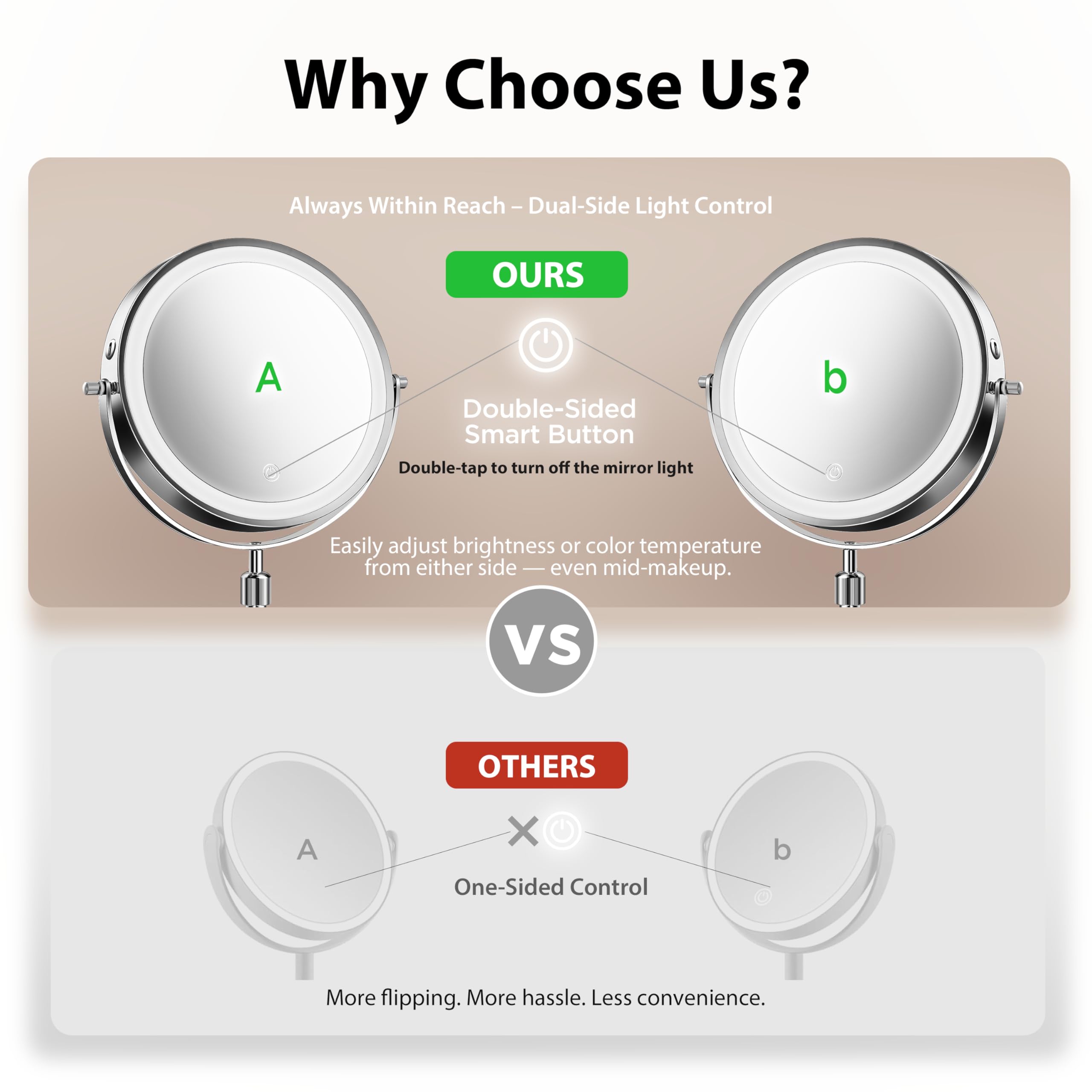 tubbede 3-color LED lighting helps create natural, warm, or cool tones