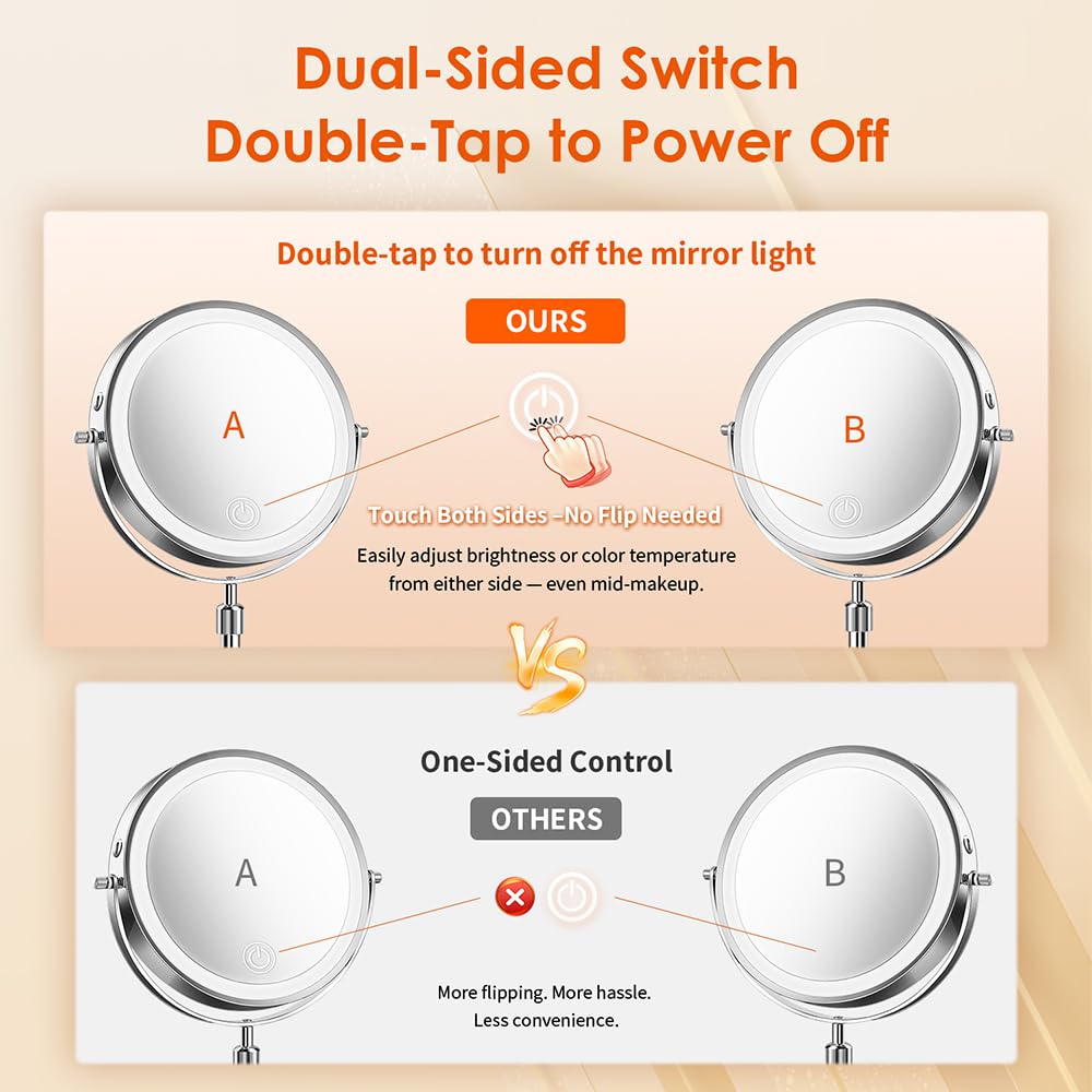tubbede makeup mirror rotates 360 degrees for flexible angles.
