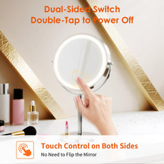 tubbede makeup mirror with three-level LED lighting for customizable brightness.