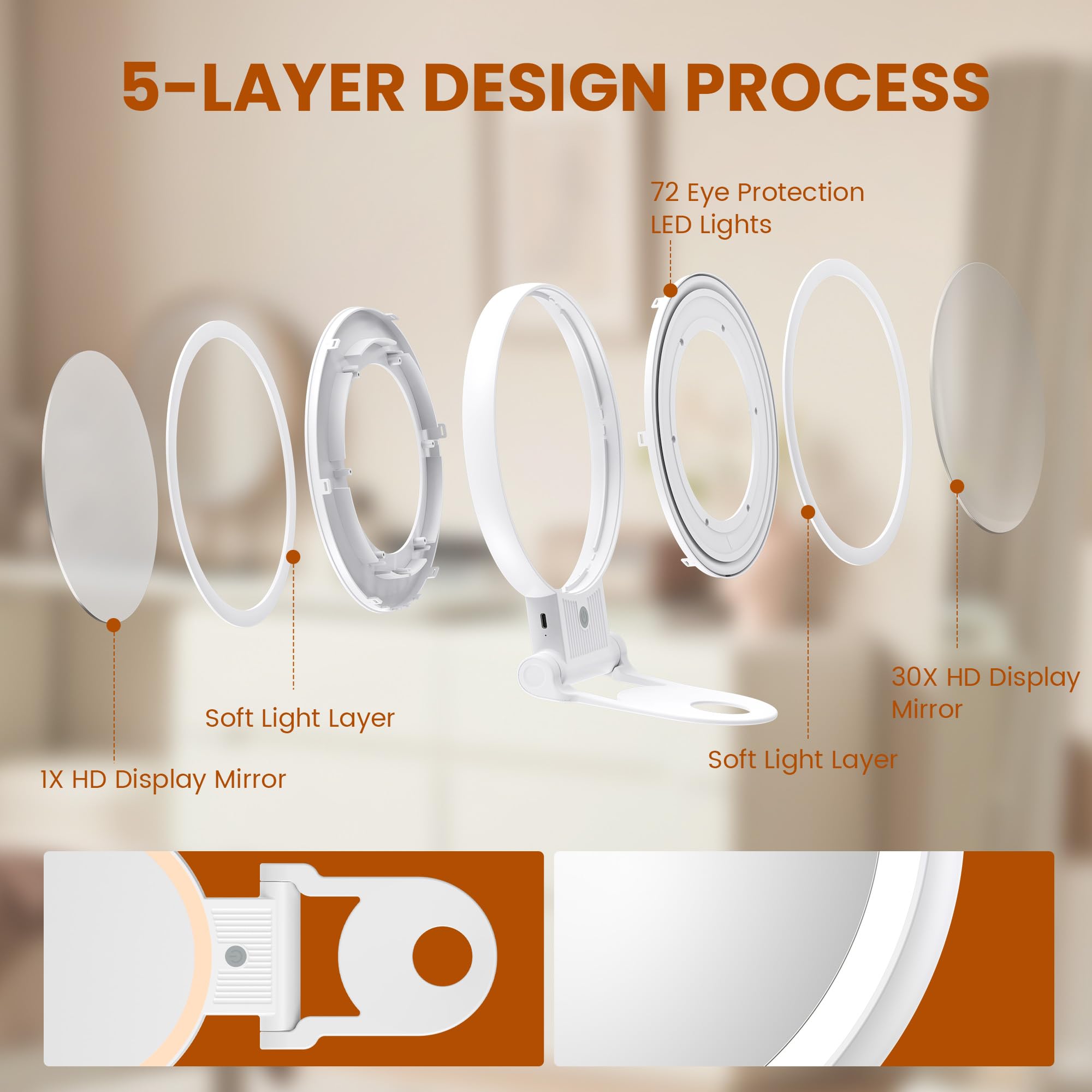 Tubbede mirror features a swivel rotating design for flexible angle adjustment.