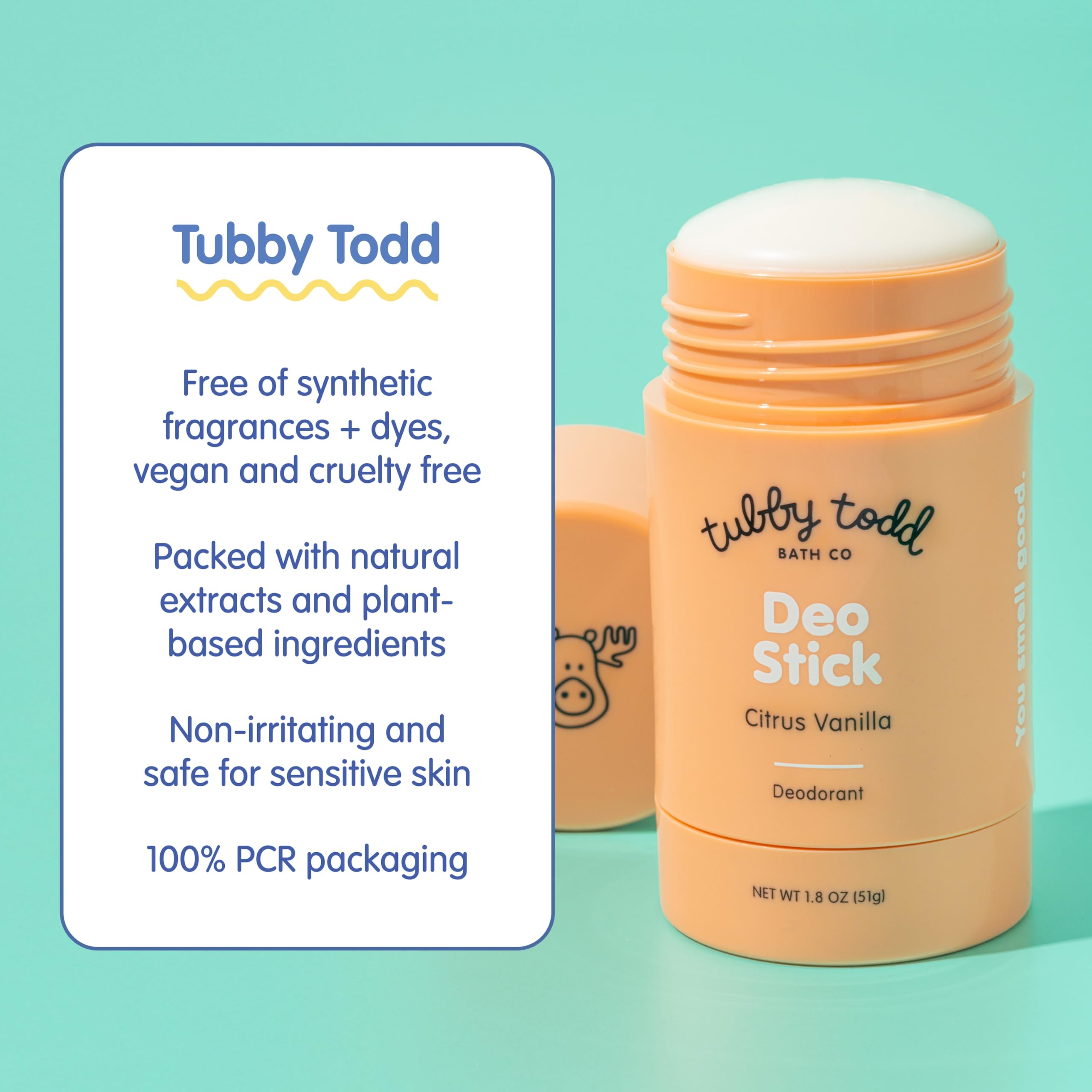 Tubby Todd Deo Stick Kids 2-pack on display highlights lasting, aluminum-free protection.