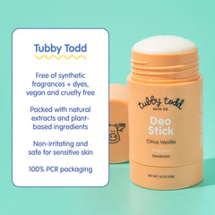Tubby Todd Deo Stick Kids 2-pack on display highlights lasting, aluminum-free protection.