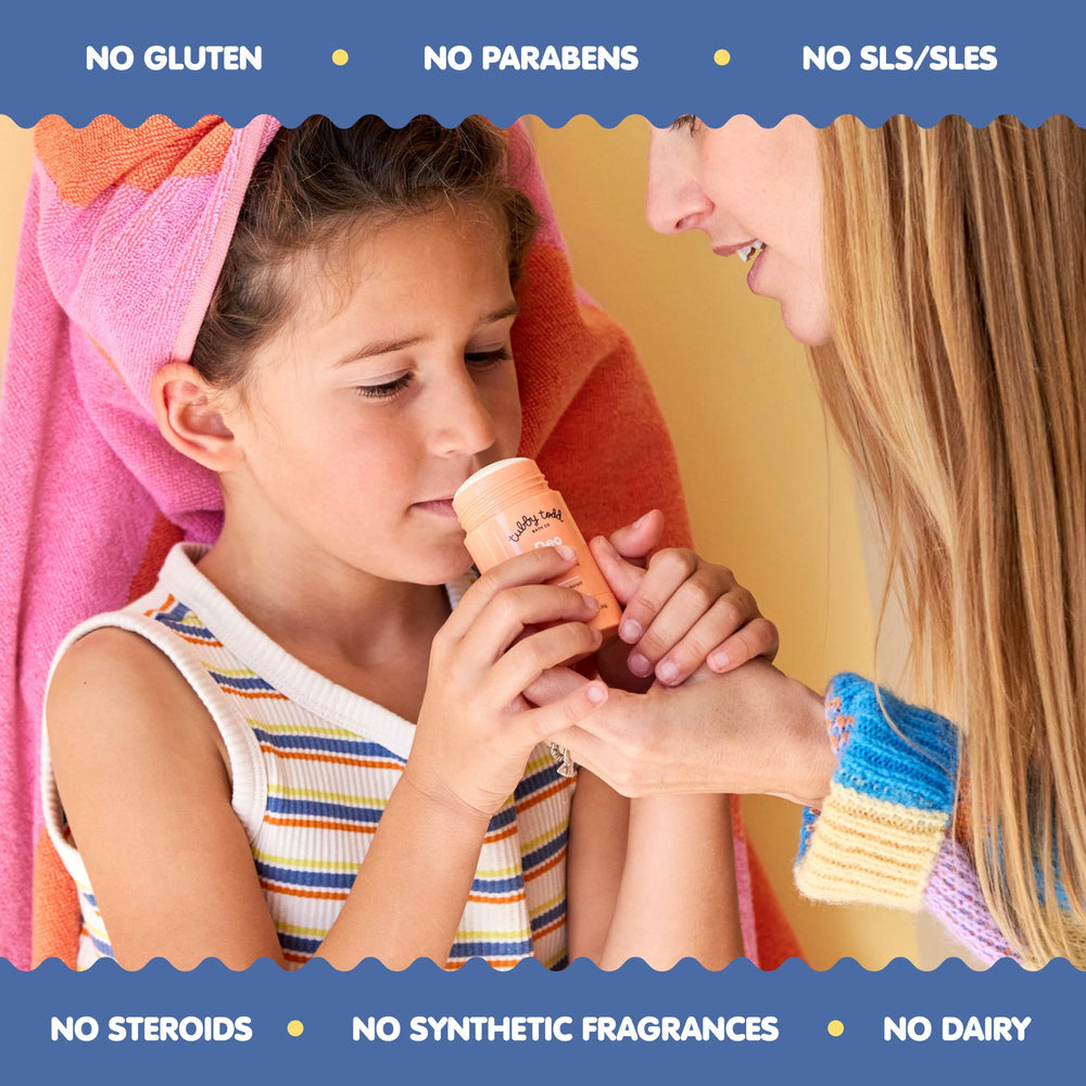 Tubby Todd Deo Stick Tapioca starch focus shows moisture absorption for drier feel.