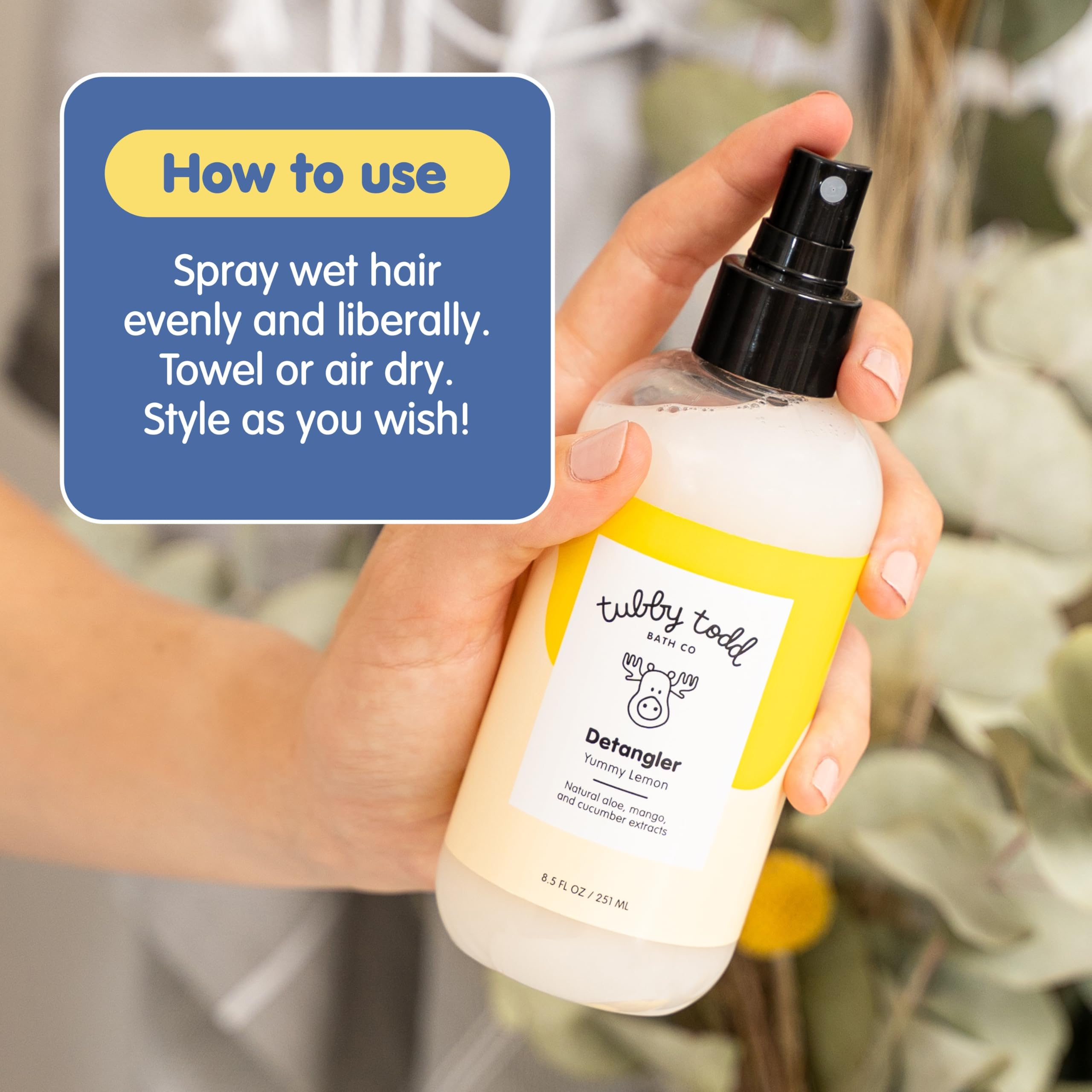Kids applying Tubby Todd detangler for gentle daily hair care