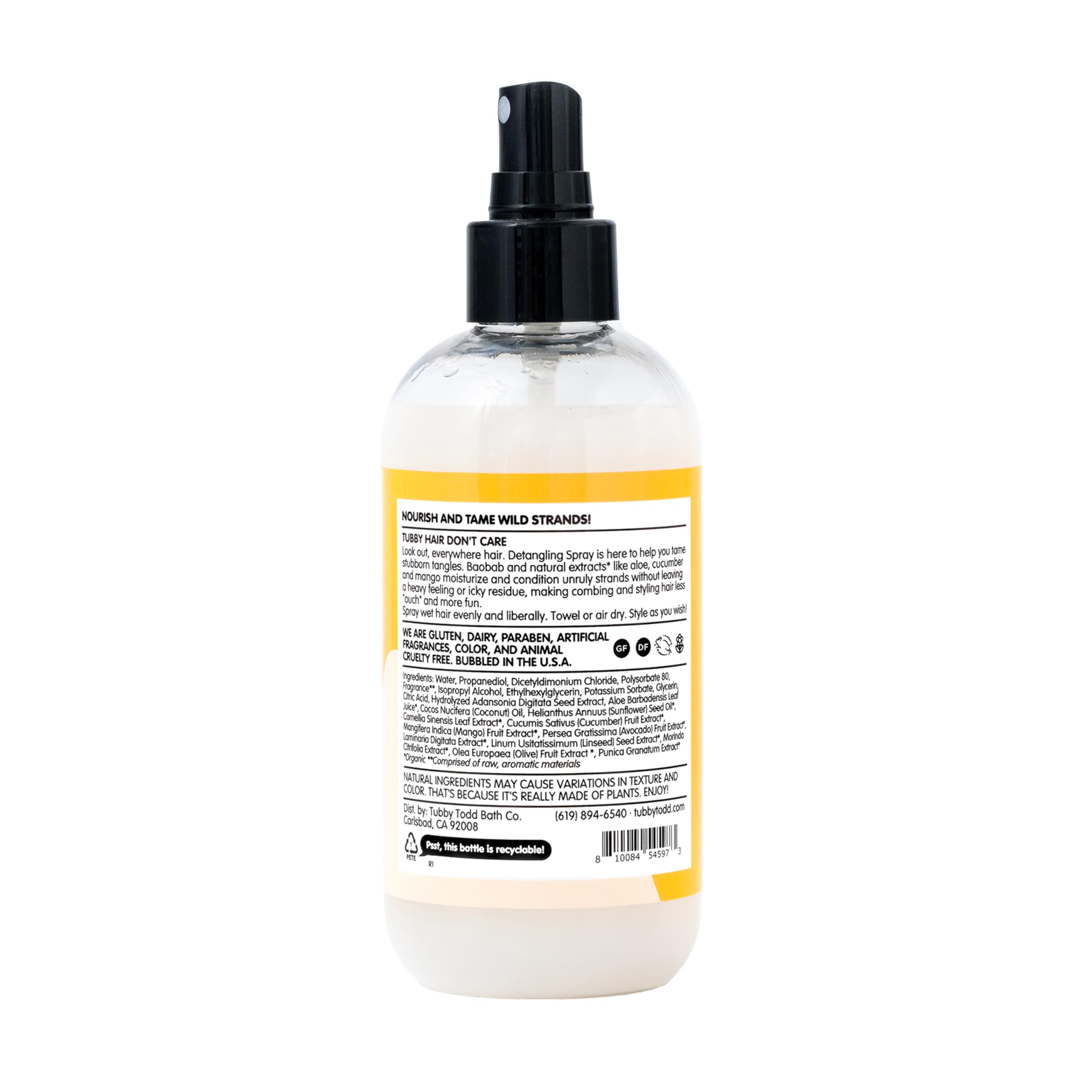 Soft hair and manageable curls with Tubby Todd detangler spray