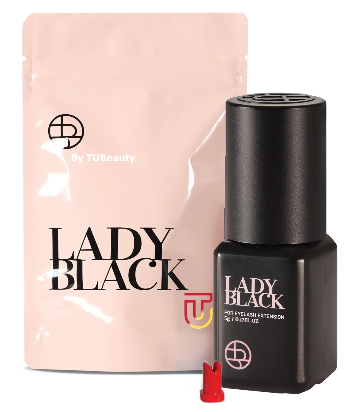 TUBeauty Sky Lady Black bottle shows quick-drying lash adhesive for professional use