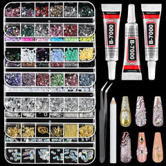 Tucepu kit adornos uñas perlas AB y piedras pavé para un diseño elegante.
