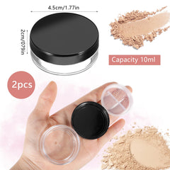 Tucnoeu travel powder container open sieve shows powder flow for precise application.