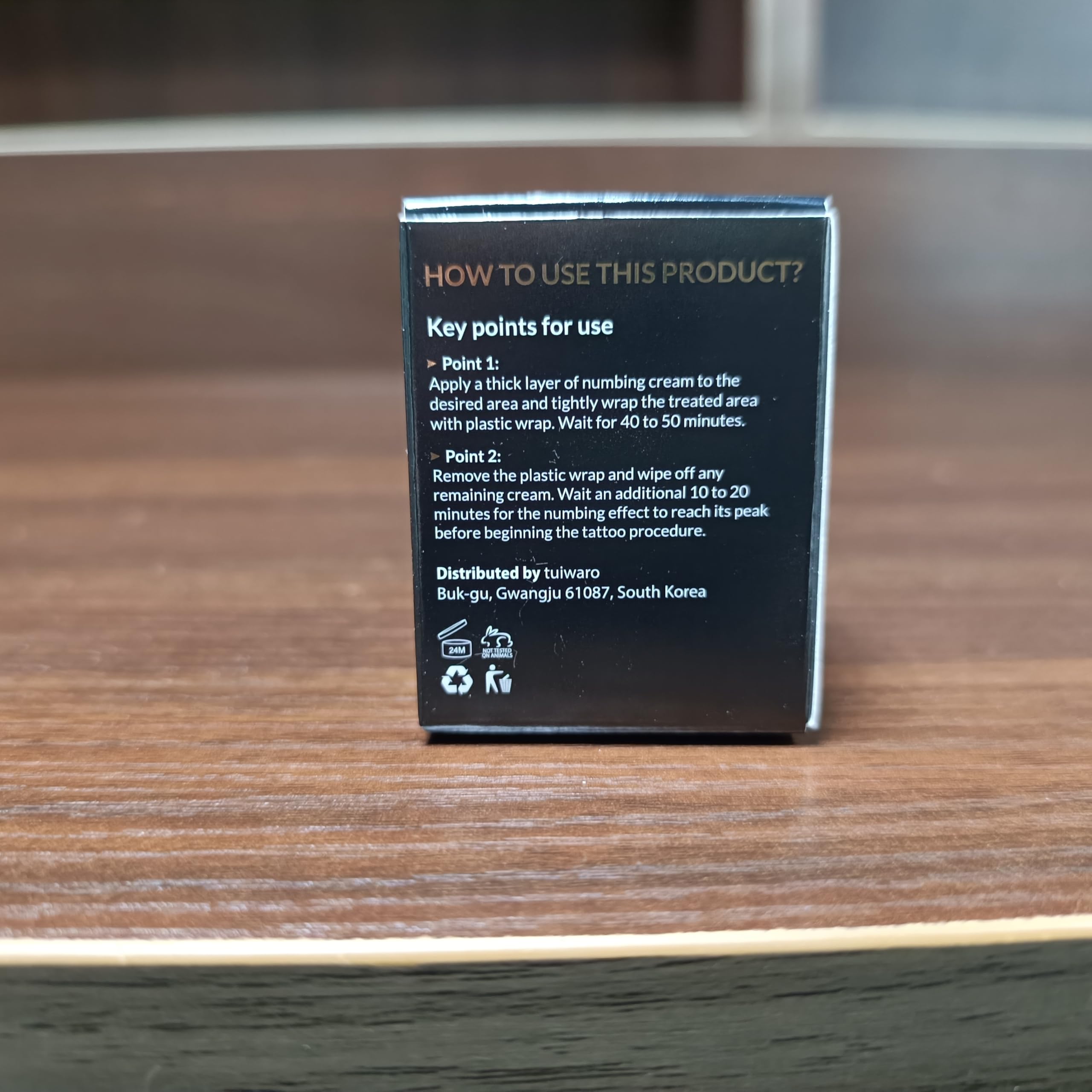 Tuiwaro Numbing Cream patch-test reminder for safe use.