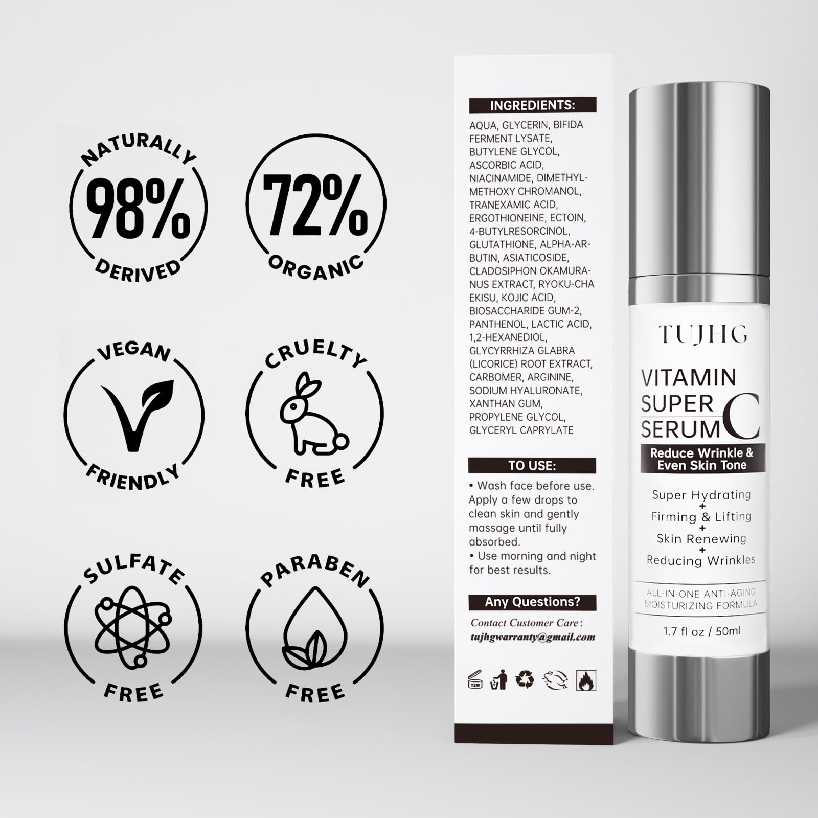 TUJHG suero vitamina C retinol, rostro y cuello iluminados.
