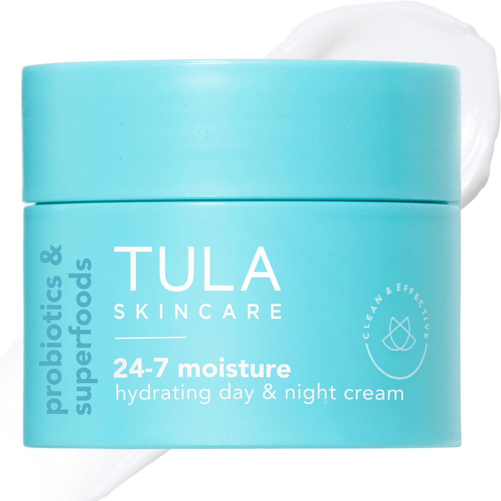 TULA 24-7 Moisture travel-size cream bottle, day and night hydration on the go.