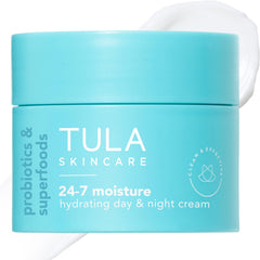 TULA 24-7 Moisture travel-size cream bottle, day and night hydration on the go.