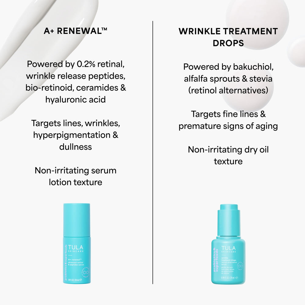 TULA A+ Renewal bottle on vanity with soft lighting for a spa-like feel.