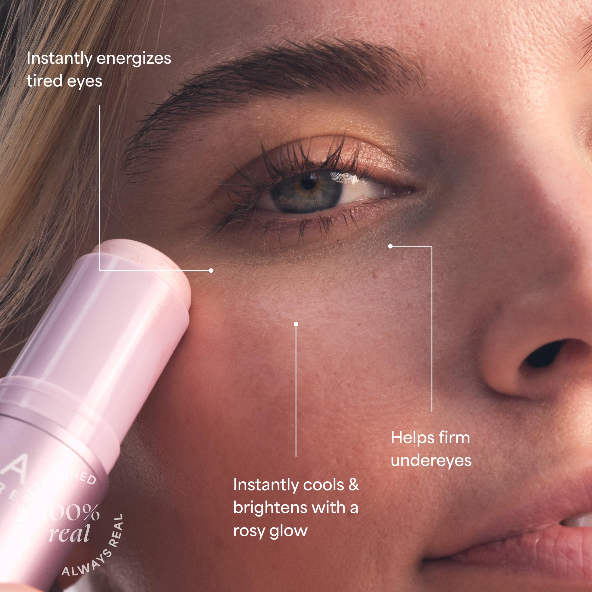 Eye balm application close-up with cooling feel