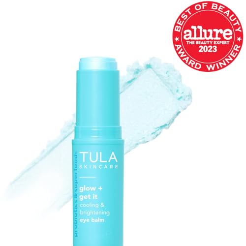 Close-up of the TULA eye balm tube showing smooth gel texture.