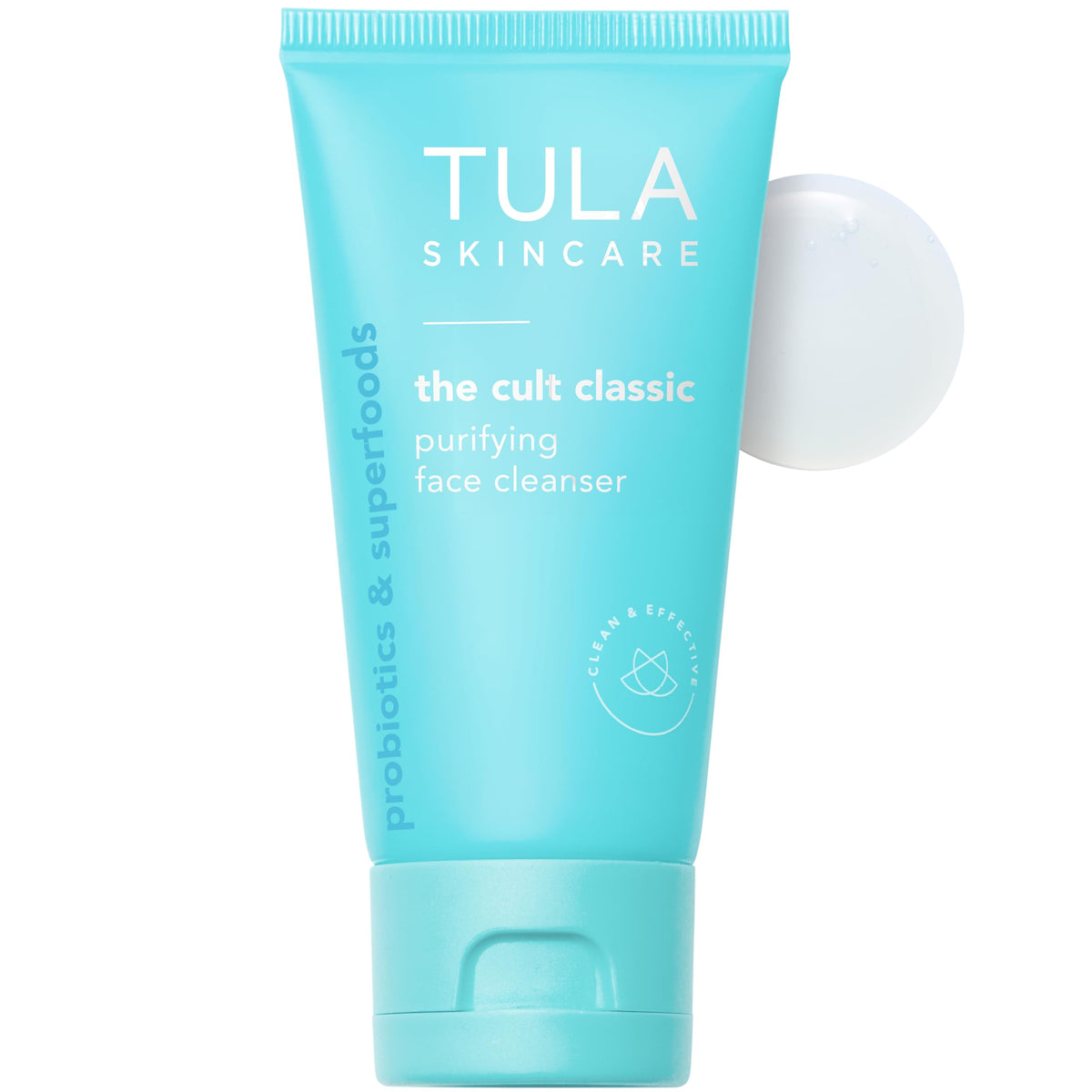 Limpieza suave de rostro con limpiador purificante de TULA en formato viaje.